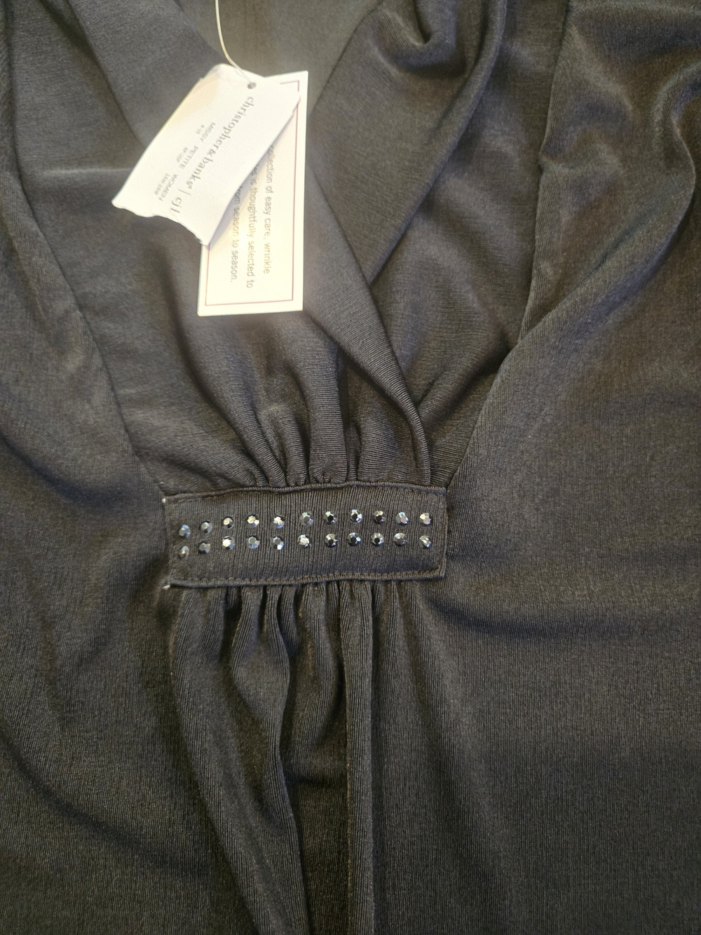Christopher & Banks Black Draped V-Neck Long Sleeve Top - Picture 2 of 5